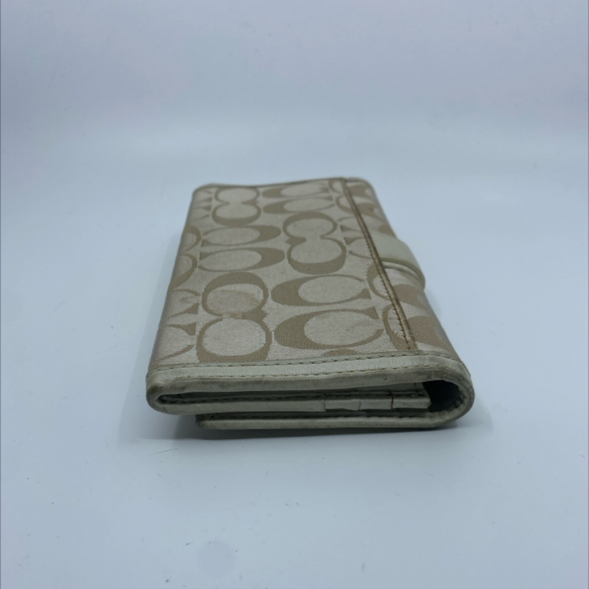 Coach Signature C Buckle Flap Beige Cream Canvas Leather Wallet