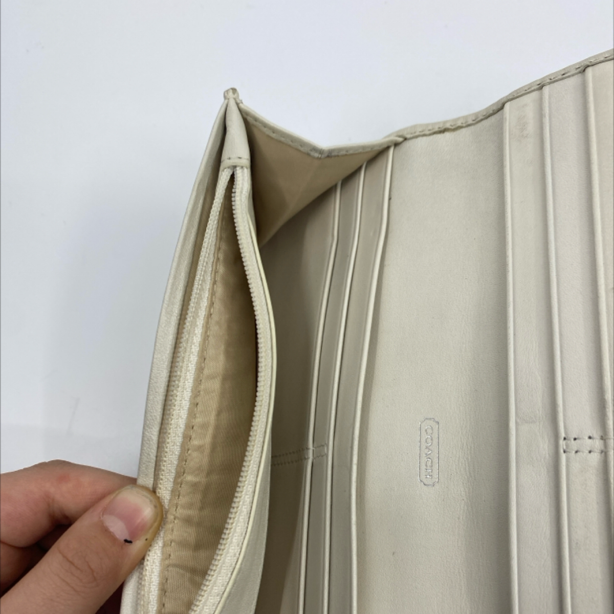 Coach Signature C Buckle Flap Beige Cream Canvas Leather Wallet