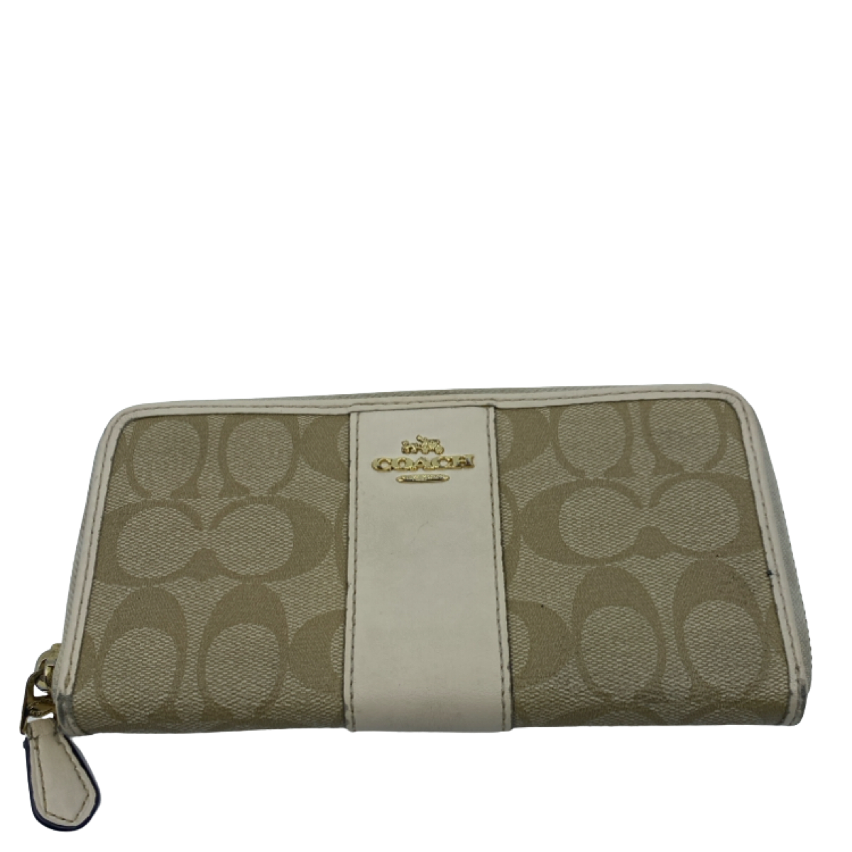 Coach Signature C Zip Around Beige Cream Coated Canvas Wallet