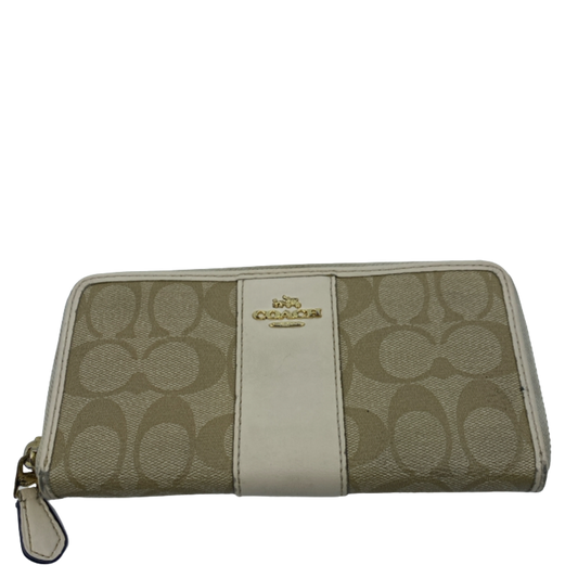 Coach Signature C Zip Around Beige Cream Coated Canvas Wallet