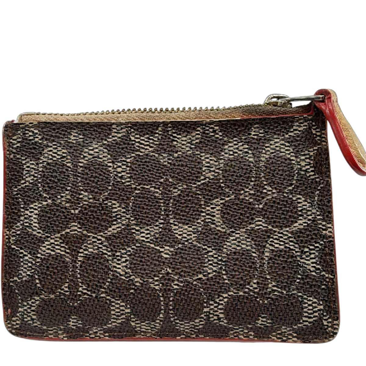 Coach Mini Skinny ID Case Brown Beige Signature Coated Canvas Card Case