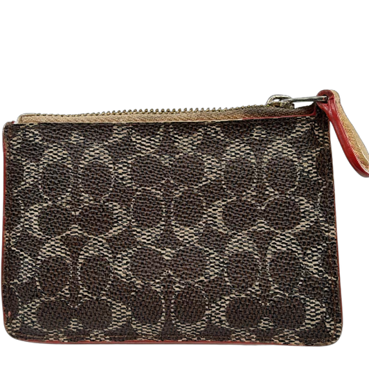 Coach Mini Skinny ID Case Brown Beige Signature Coated Canvas Card Case
