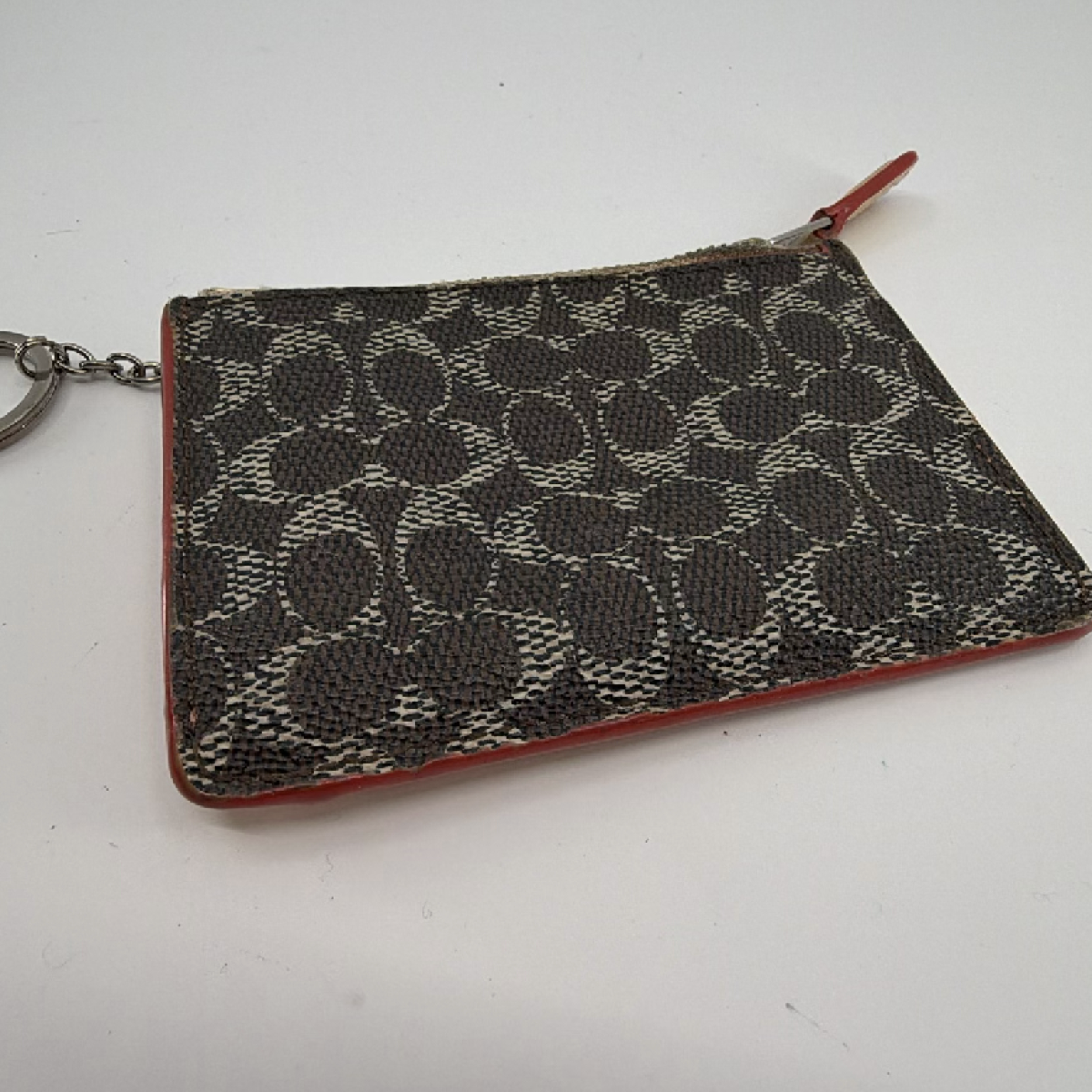 Coach Mini Skinny ID Case Brown Beige Signature Coated Canvas Card Case