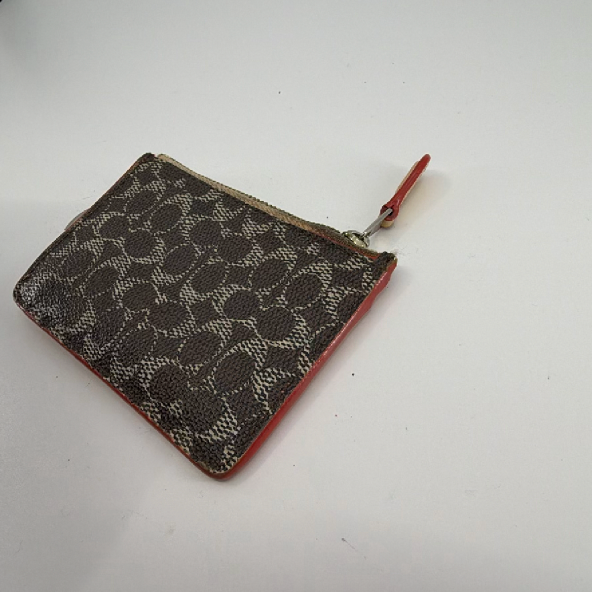 Coach Mini Skinny ID Case Brown Beige Signature Coated Canvas Card Case