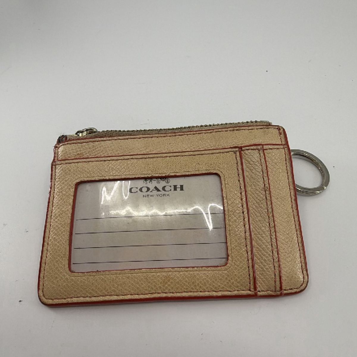 Coach Mini Skinny ID Case Brown Beige Signature Coated Canvas Card Case