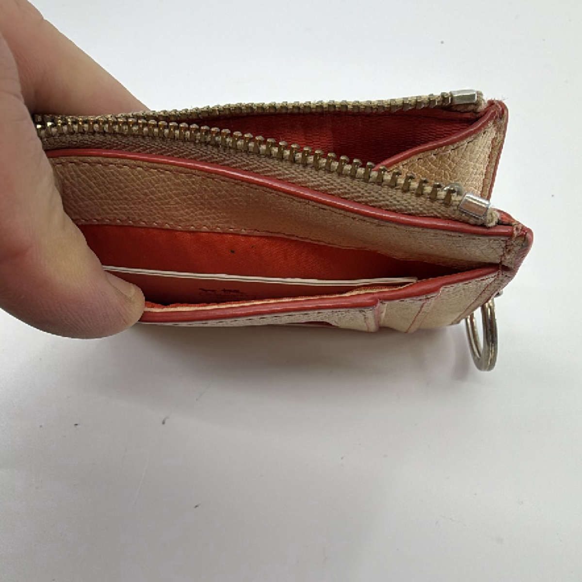 Coach Mini Skinny ID Case Brown Beige Signature Coated Canvas Card Case