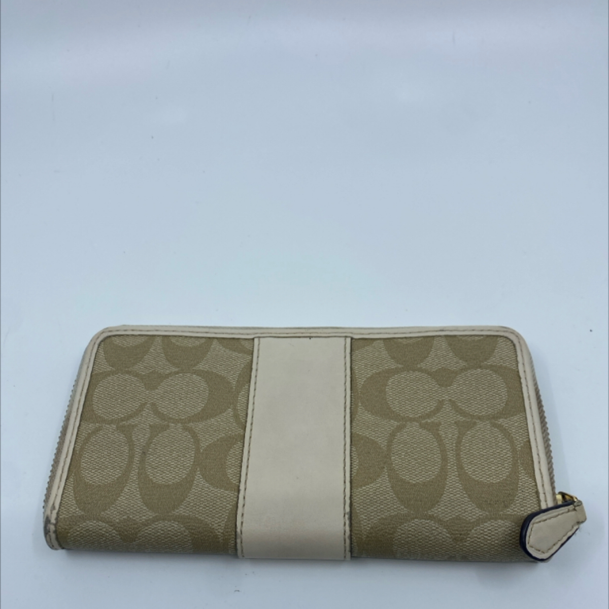 Coach Signature C Zip Around Beige Cream Coated Canvas Wallet