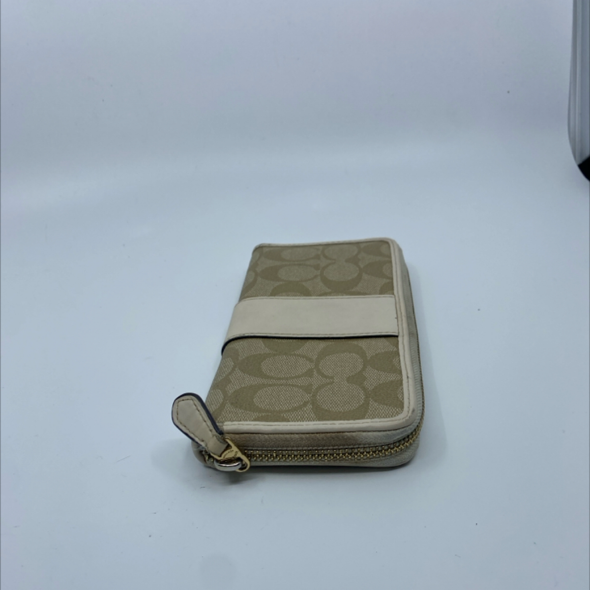 Coach Signature C Zip Around Beige Cream Coated Canvas Wallet