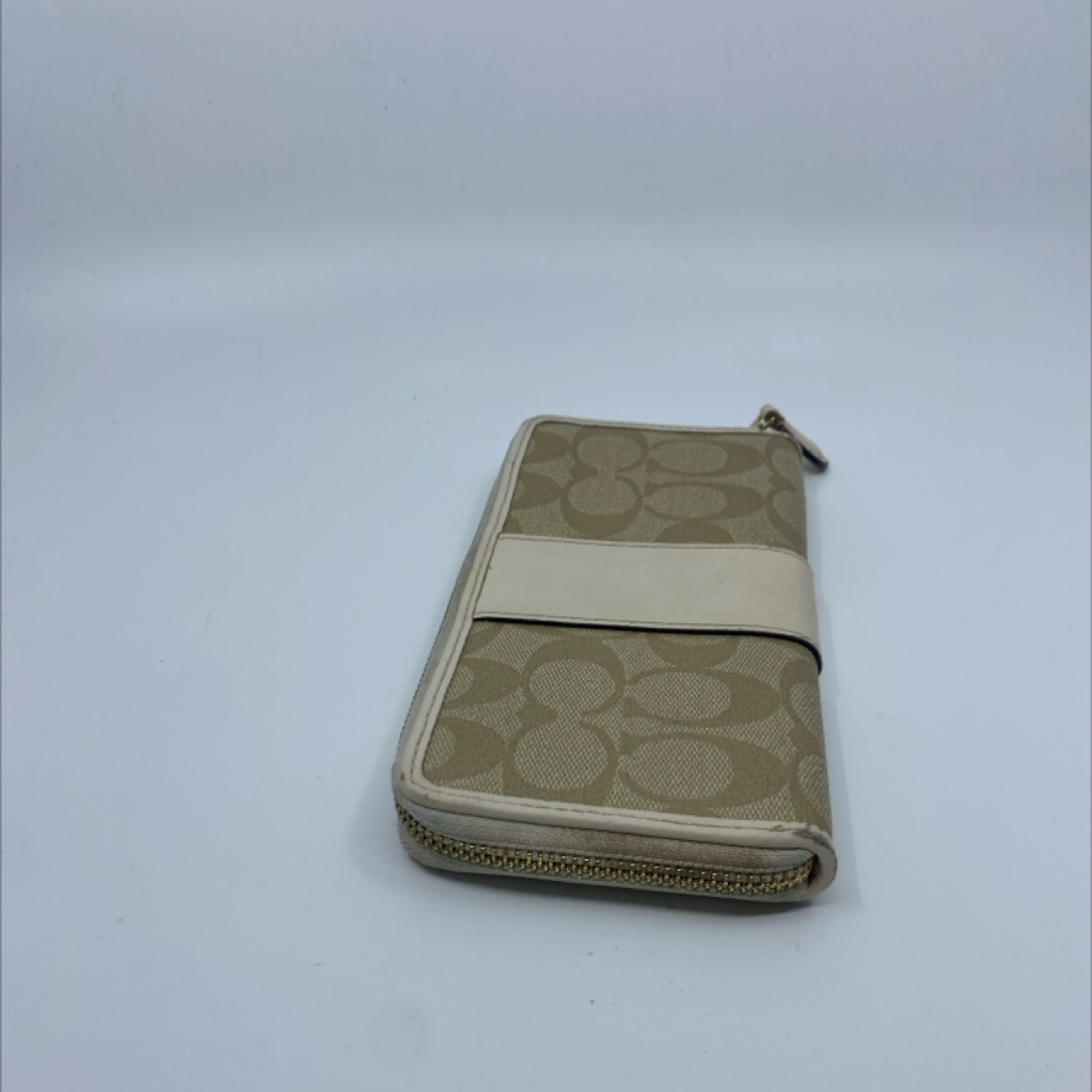 Coach Signature C Zip Around Beige Cream Coated Canvas Wallet