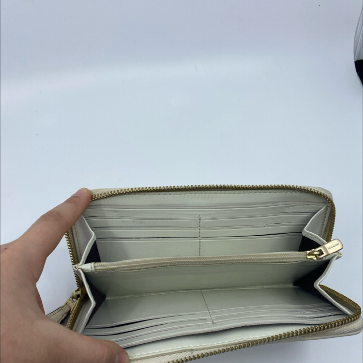 Coach Signature C Zip Around Beige Cream Coated Canvas Wallet