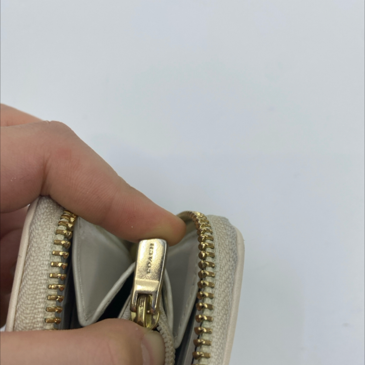Coach Signature C Zip Around Beige Cream Coated Canvas Wallet