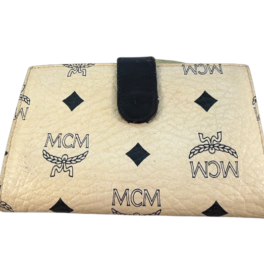 MCM Visetos Bi-Fold Beige Black Coated Canvas Wallet