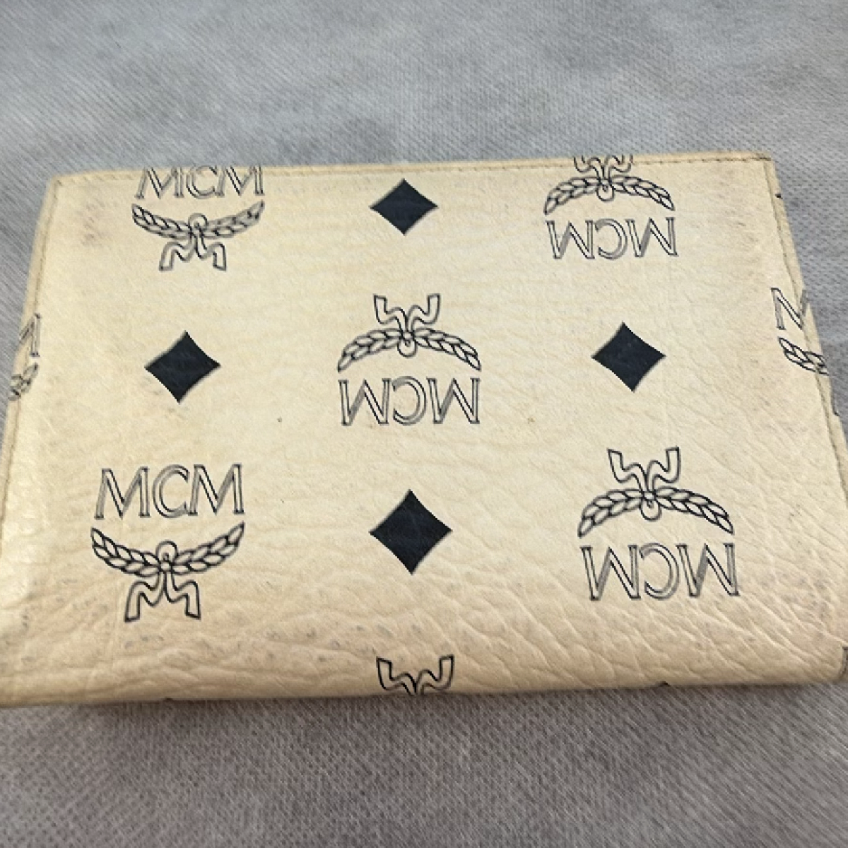 MCM Visetos Bi-Fold Beige Black Coated Canvas Wallet