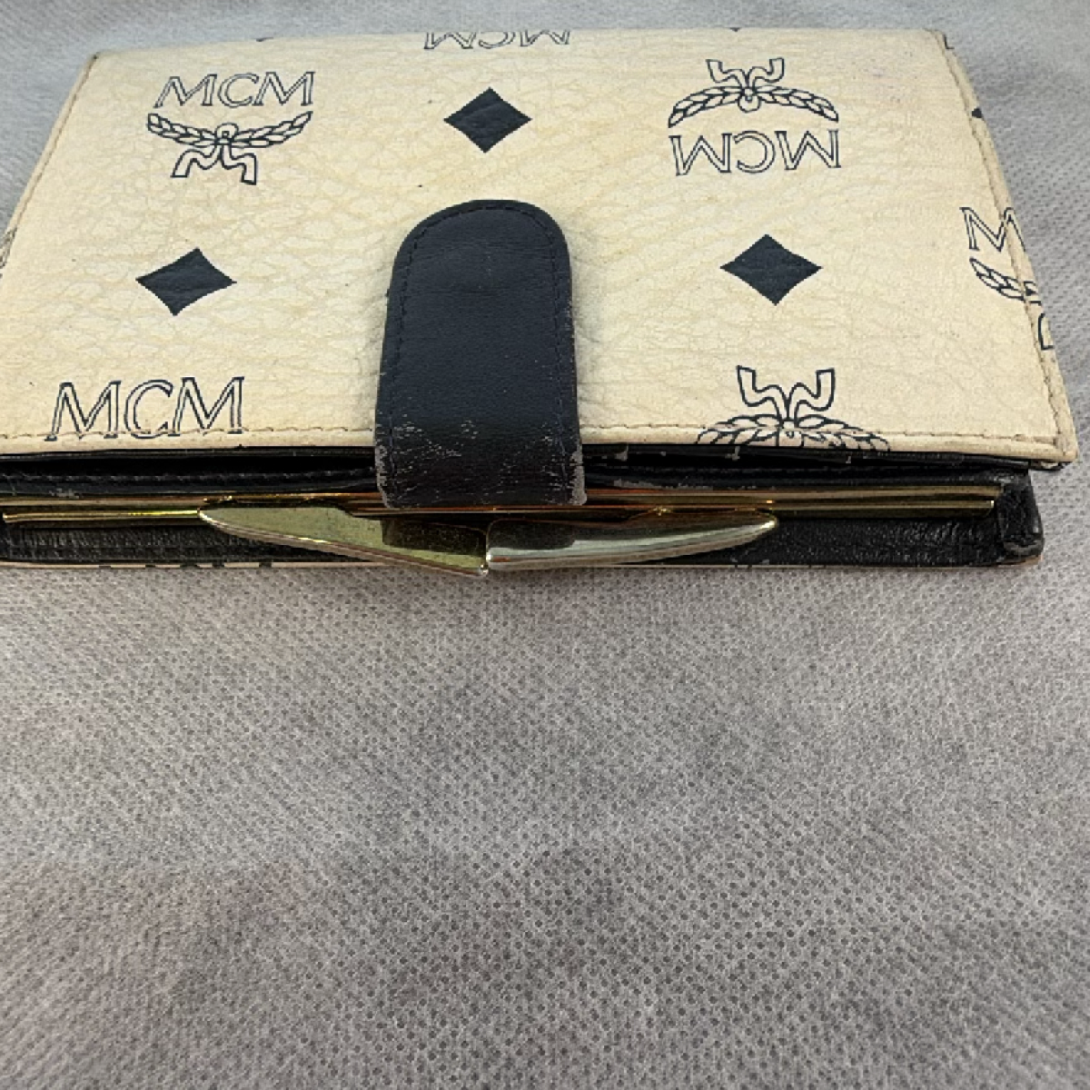MCM Visetos Bi-Fold Beige Black Coated Canvas Wallet