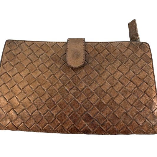 Bottega Veneta Intrecciato Continental Taupe Leather Wallet