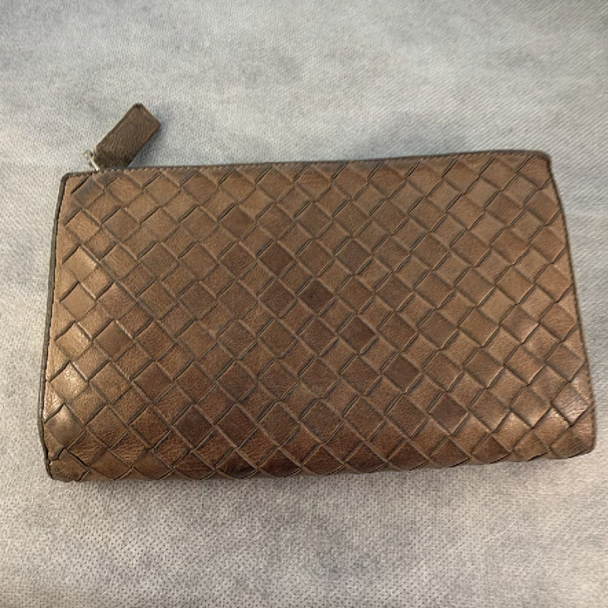 Bottega Veneta Intrecciato Continental Taupe Leather Wallet