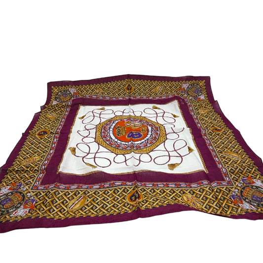 Celine Natural World Burgundy Silk Scarf