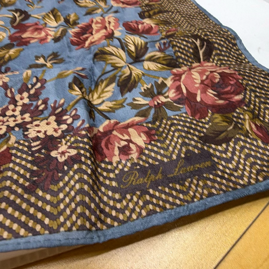 Ralph Lauren Floral Print Blue Fabric Scarf