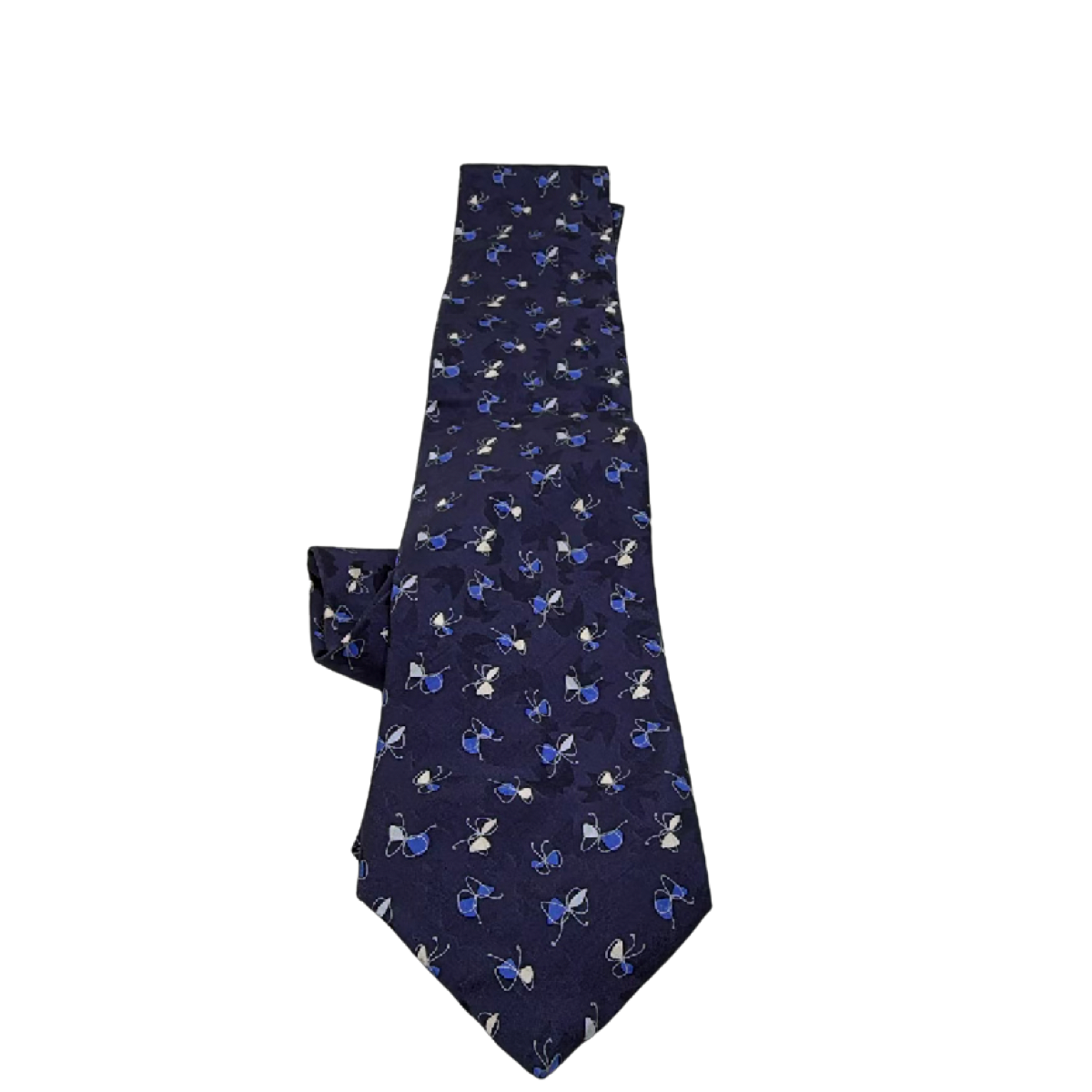 Nina Ricci Butterfly Pattern Blue Silk Necktie