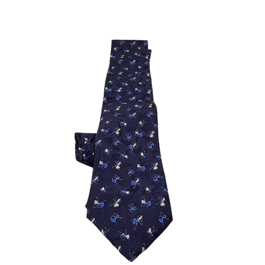 Nina Ricci Butterfly Pattern Blue Silk Necktie