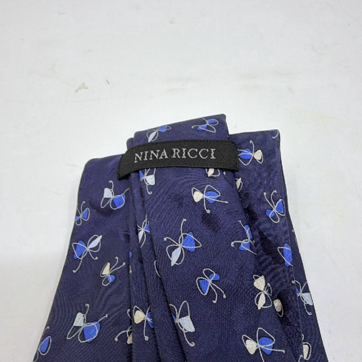 Nina Ricci Butterfly Pattern Blue Silk Necktie