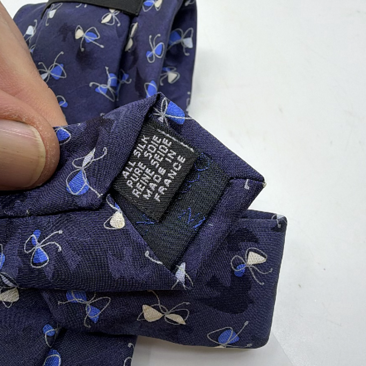 Nina Ricci Butterfly Pattern Blue Silk Necktie