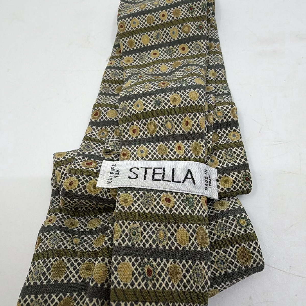 Stella Geometric Floral Green Silk Necktie
