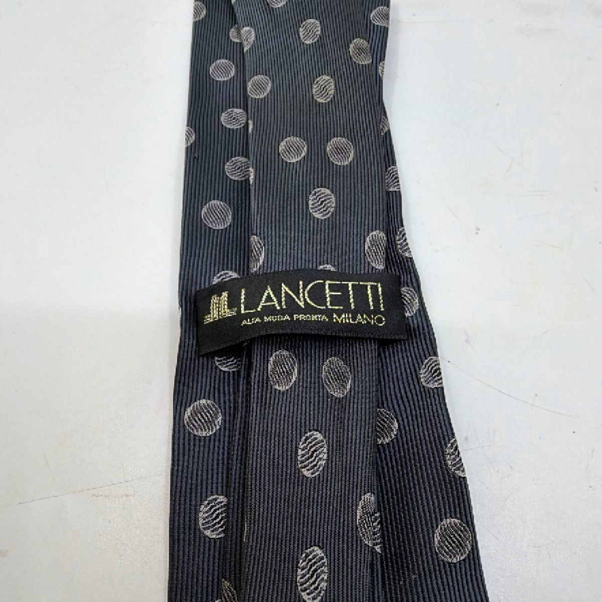 Lancetti Polka Dot Pattern Gray Silk Tie
