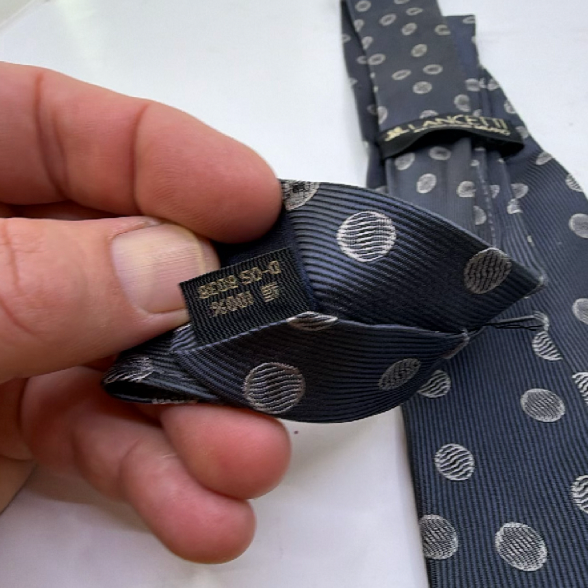 Lancetti Polka Dot Pattern Gray Silk Tie