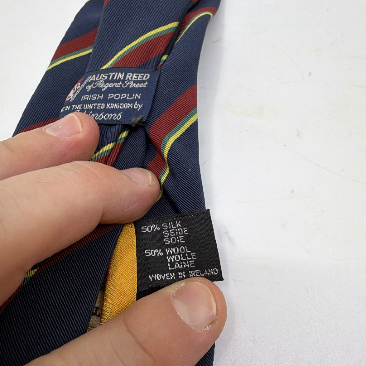 Austin Reed Striped Blue Irish Poplin Silk Wool Necktie