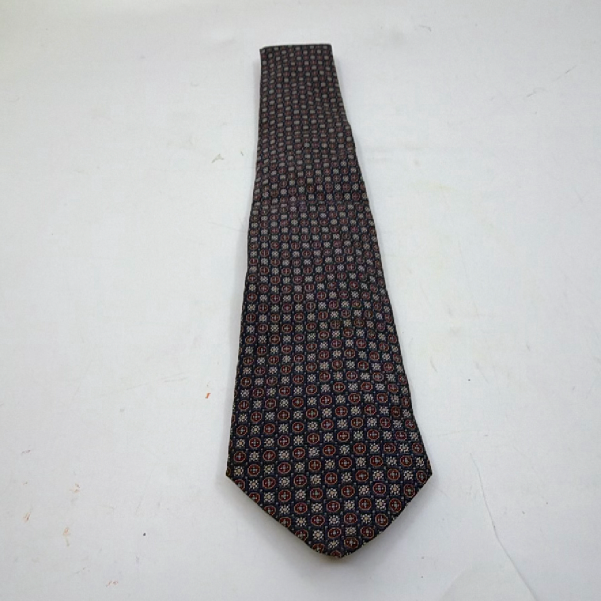 Charles Jourdan Geometric Medallion Pattern Blue Silk Necktie