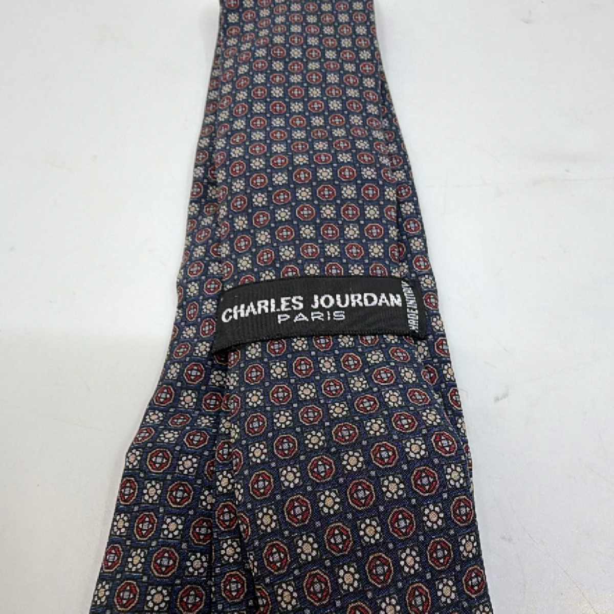 Charles Jourdan Geometric Medallion Pattern Blue Silk Necktie