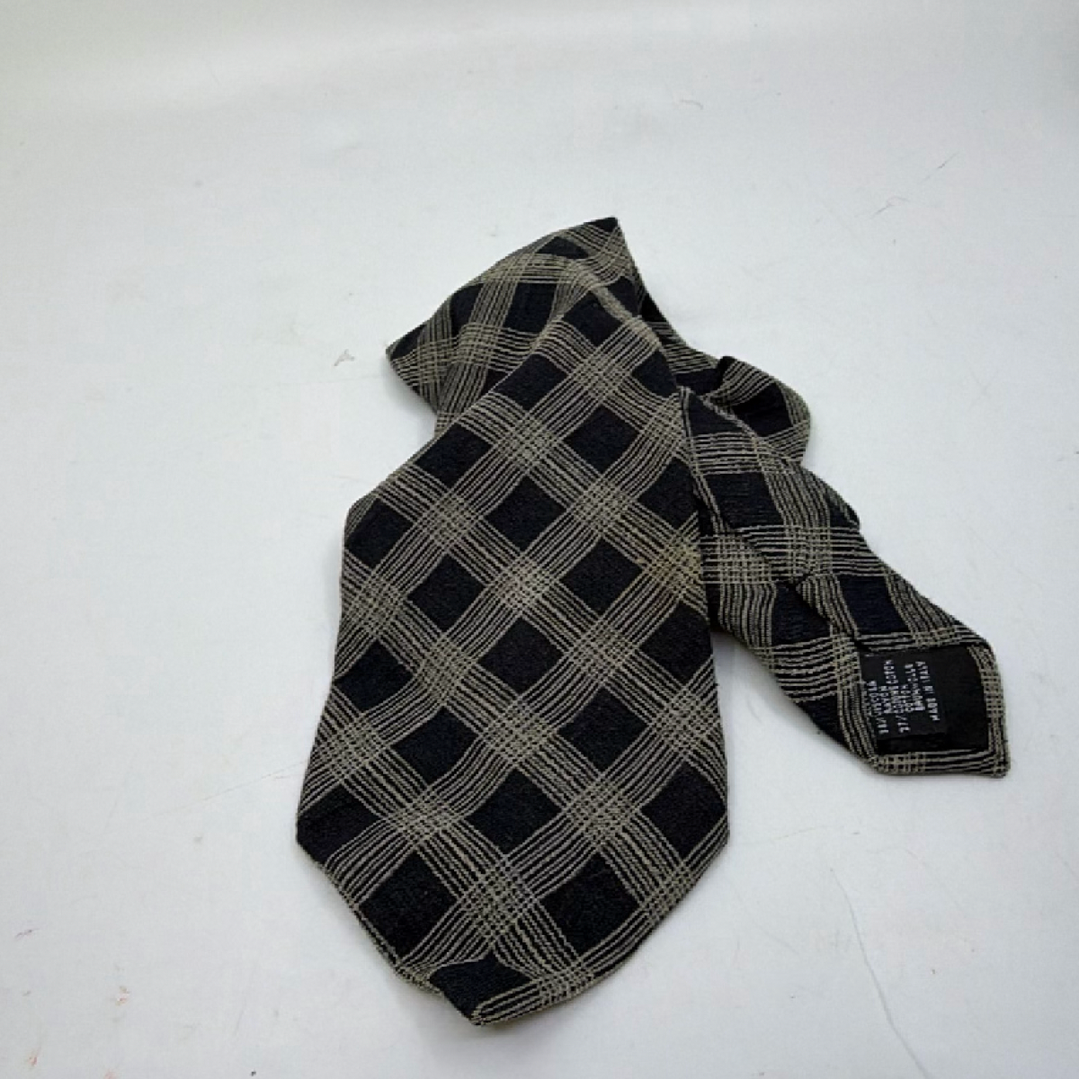 Giorgio Armani Plaid Black Cotton Viscose Blend Tie