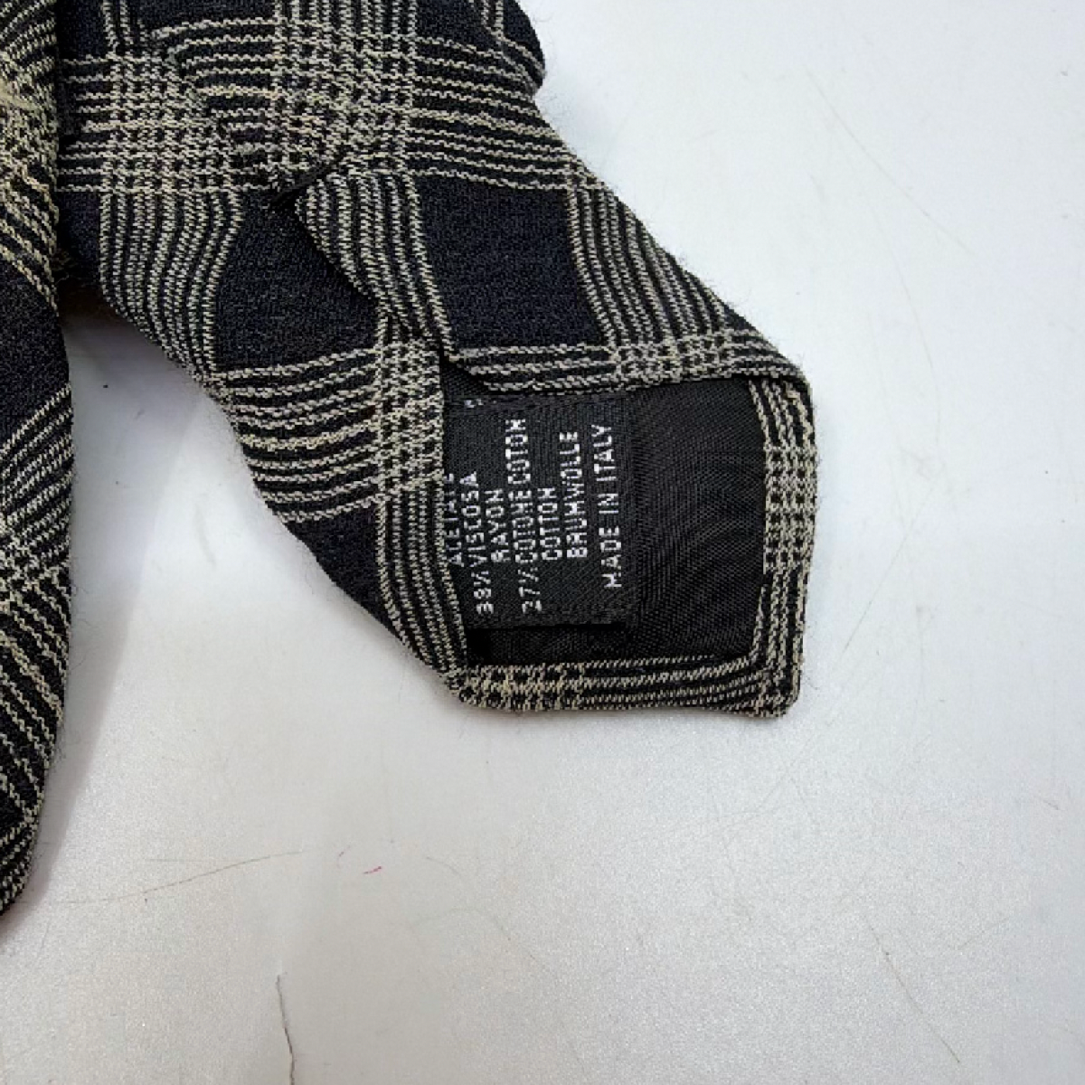 Giorgio Armani Plaid Black Cotton Viscose Blend Tie