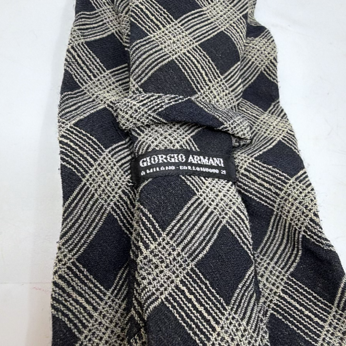 Giorgio Armani Plaid Black Cotton Viscose Blend Tie