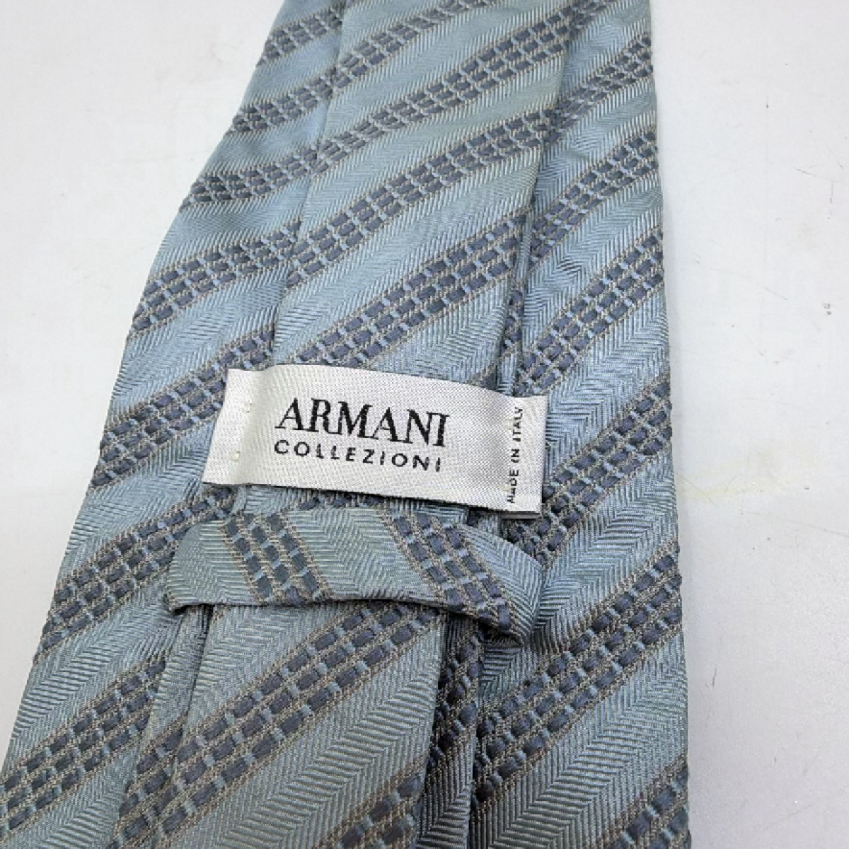 Armani Collezioni Geometric Stripe Blue Silk Necktie