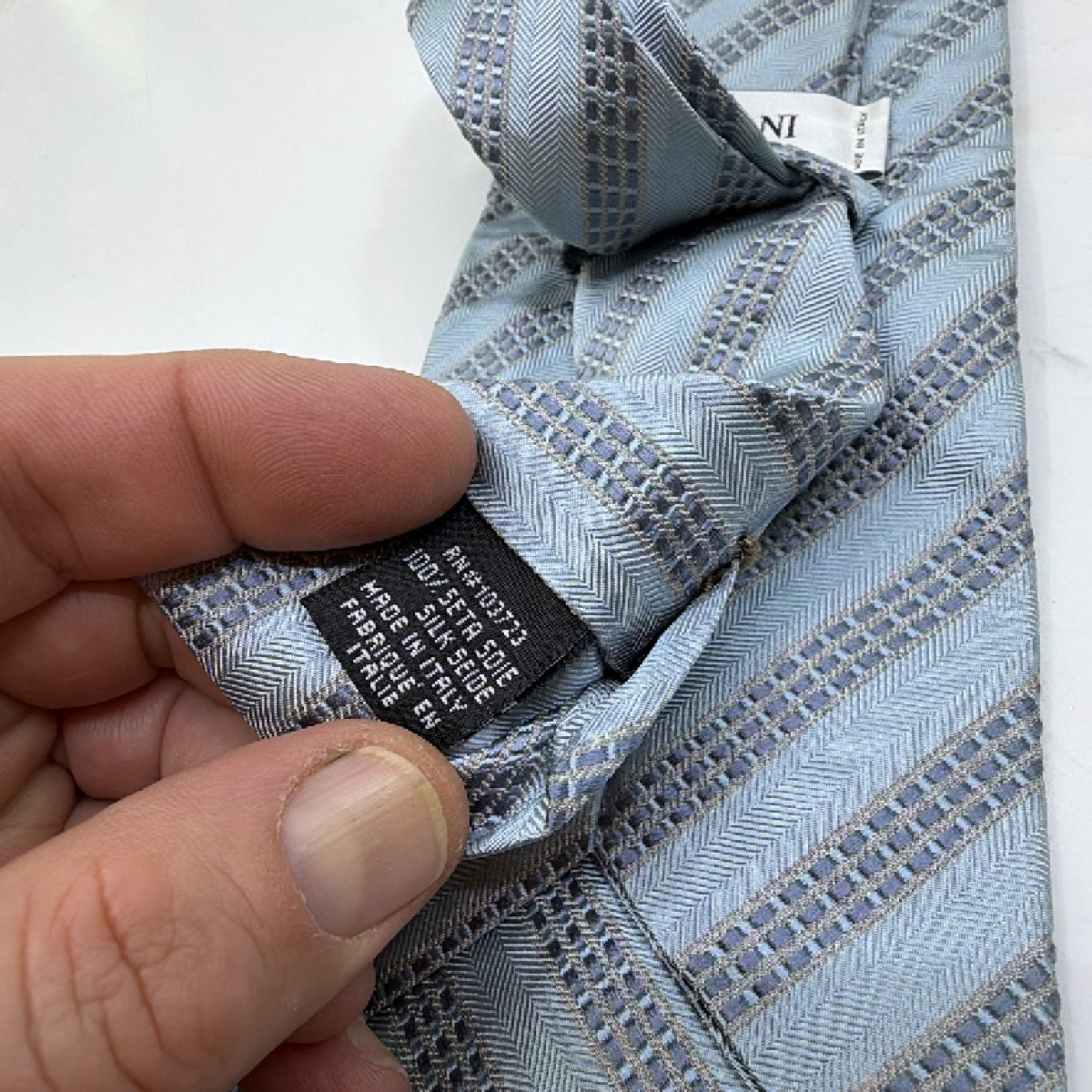 Armani Collezioni Geometric Stripe Blue Silk Necktie