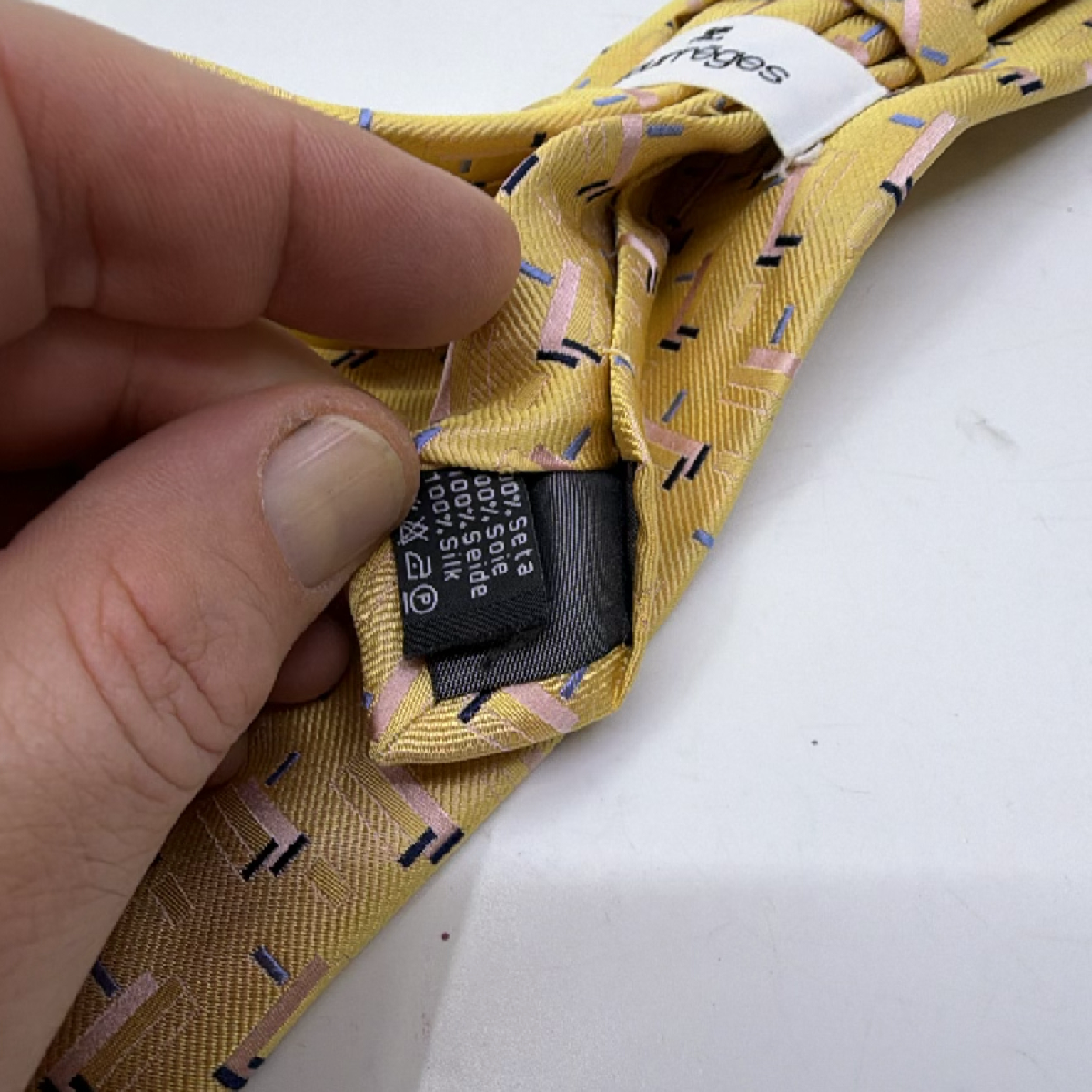 Courrèges Yellow Silk Geometric Pattern Tie