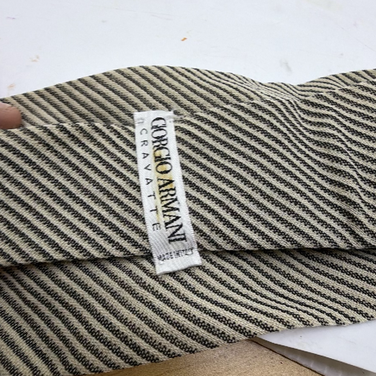 Giorgio Armani Striped Beige Woven Fabric Tie