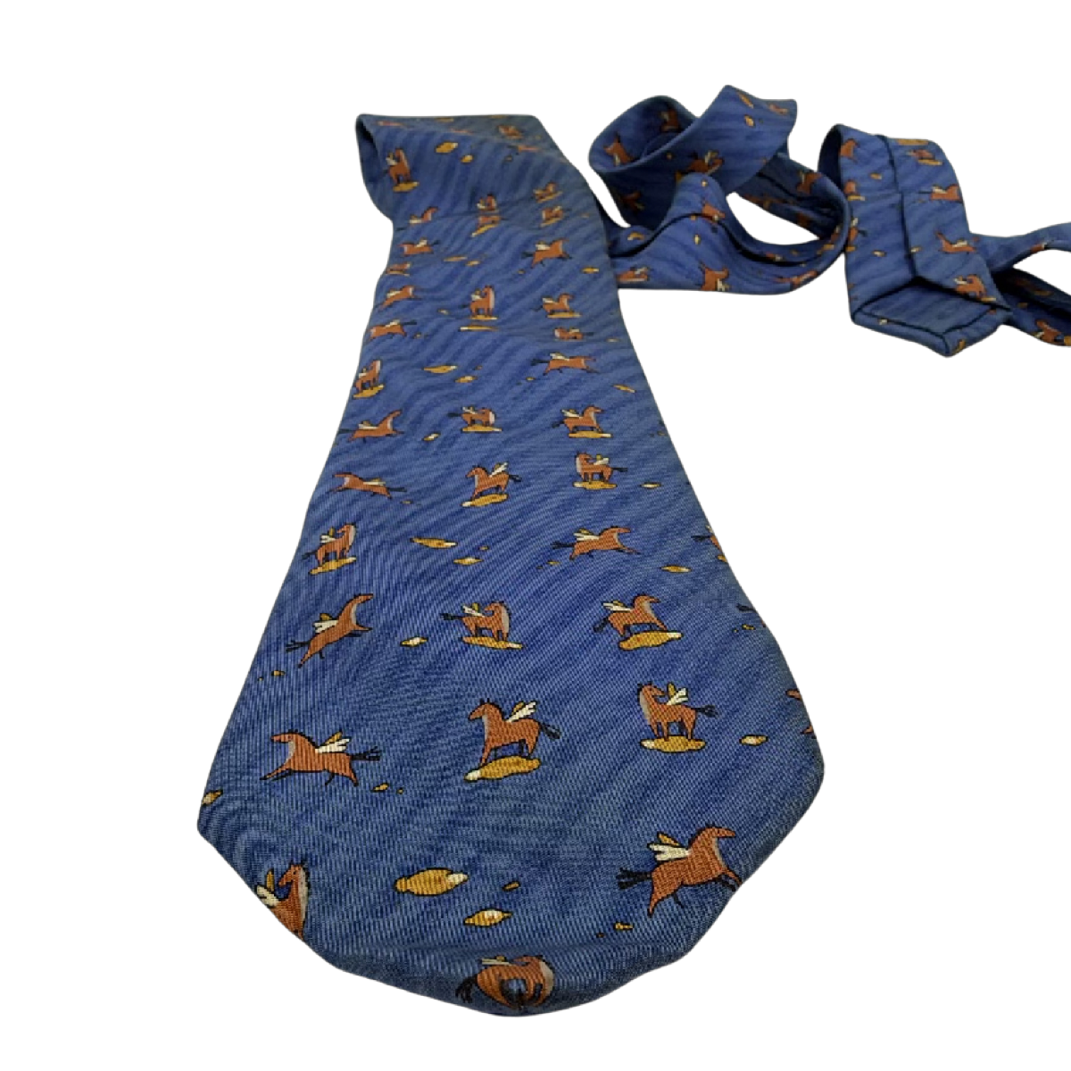 Hermès Pegasus Motif Blue Silk Necktie