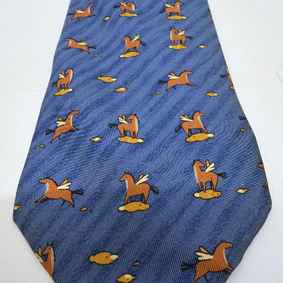 Hermès Pegasus Motif Blue Silk Necktie