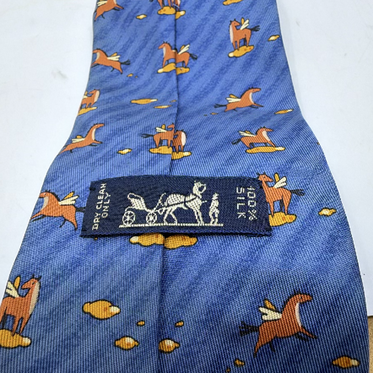 Hermès Pegasus Motif Blue Silk Necktie
