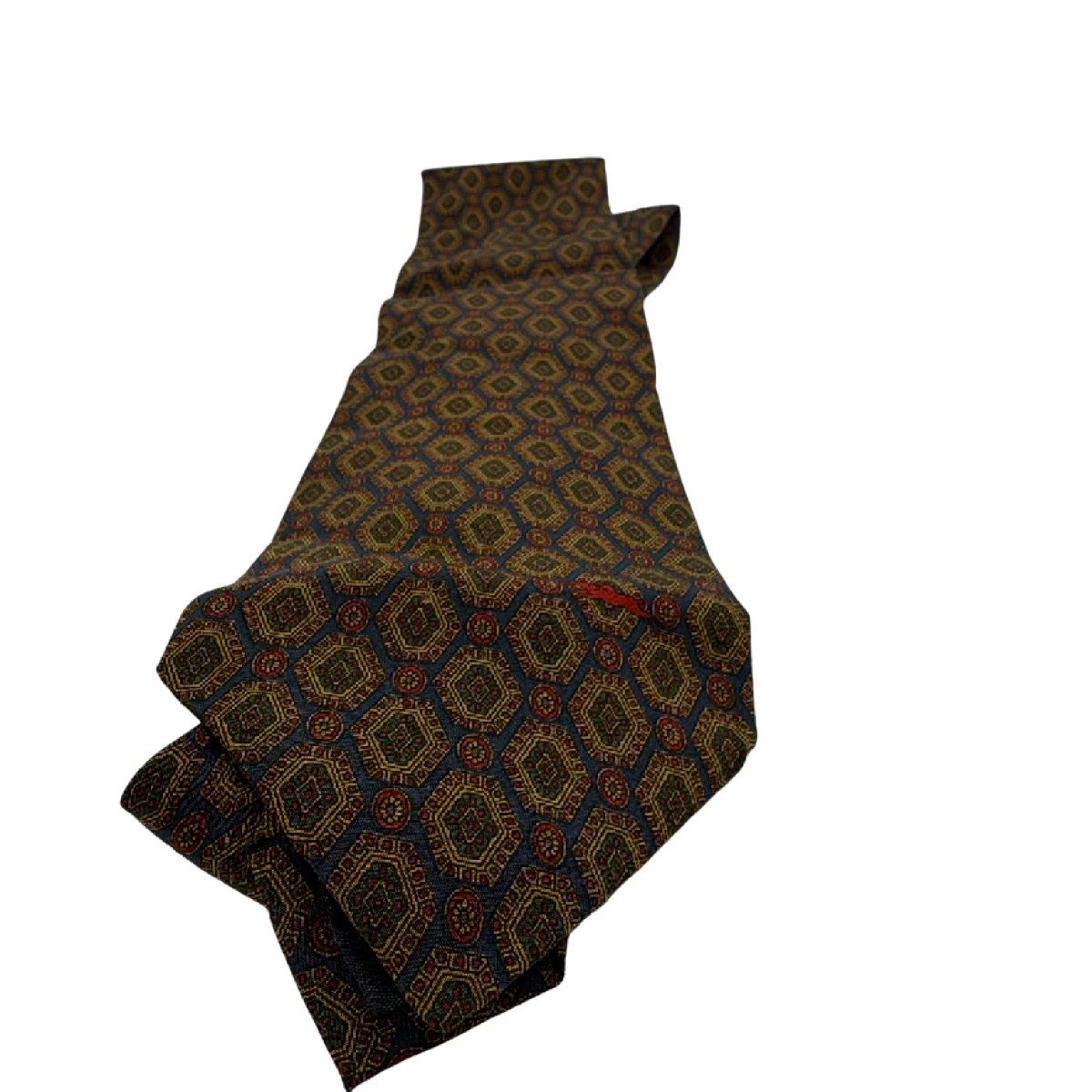 Longchamp Geometric Medallion Blue Silk Necktie