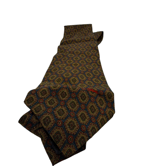 Longchamp Geometric Medallion Blue Silk Necktie