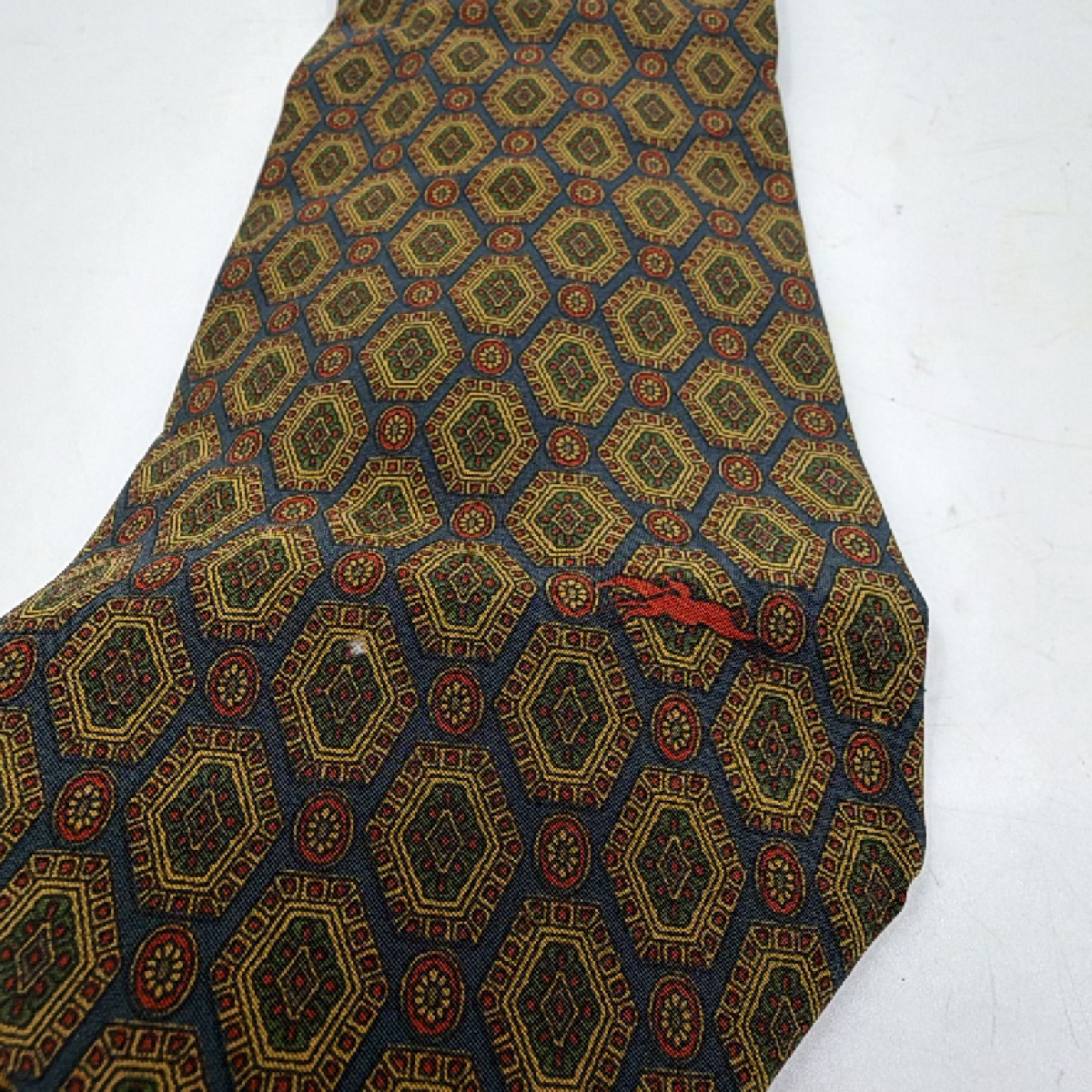 Longchamp Geometric Medallion Blue Silk Necktie