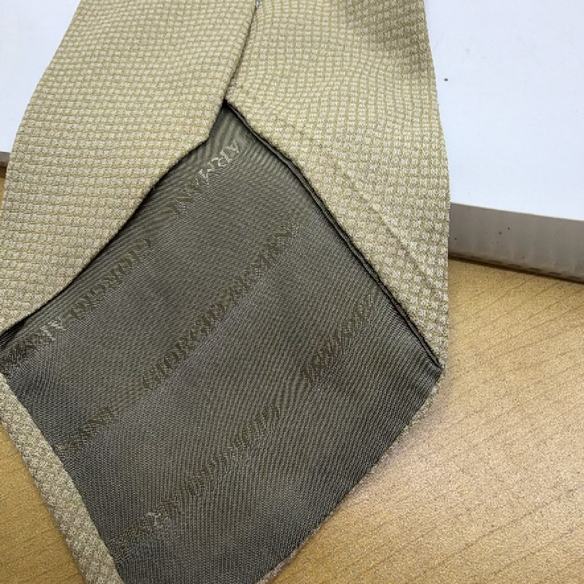 Giorgio Armani Textured Weave Beige Silk Blend Necktie