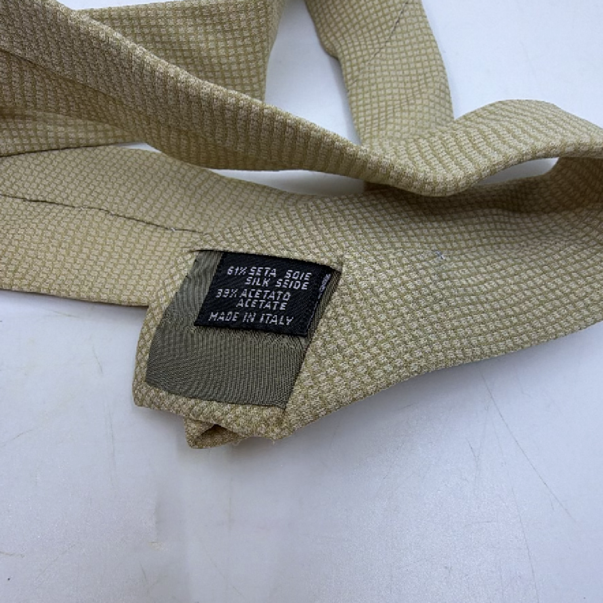 Giorgio Armani Textured Weave Beige Silk Blend Necktie