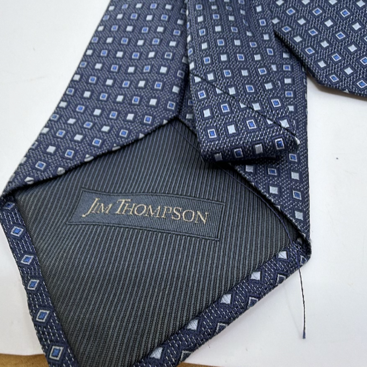 Jim Thompson Geometric Pattern Blue Silk Tie