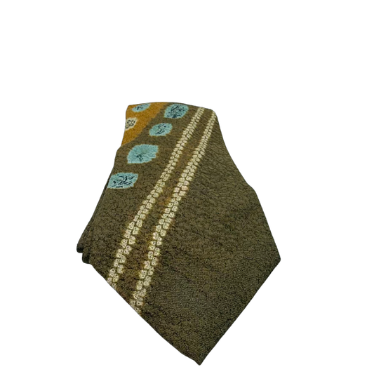 Unbranded Japanese Shibori Pattern Green Silk Necktie