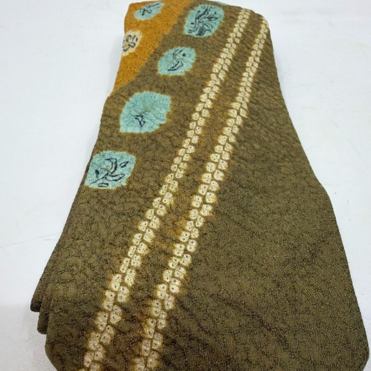 Unbranded Japanese Shibori Pattern Green Silk Necktie